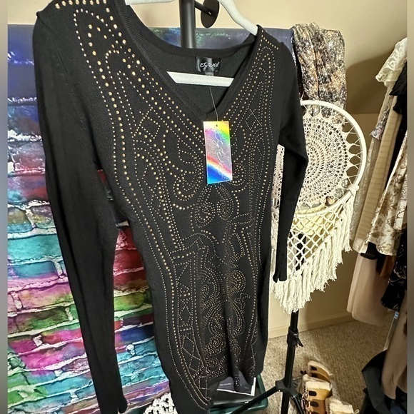Say What? Dresses & Skirts - NWT Say What Black Gold Sequins BodyCon Dress, size Small